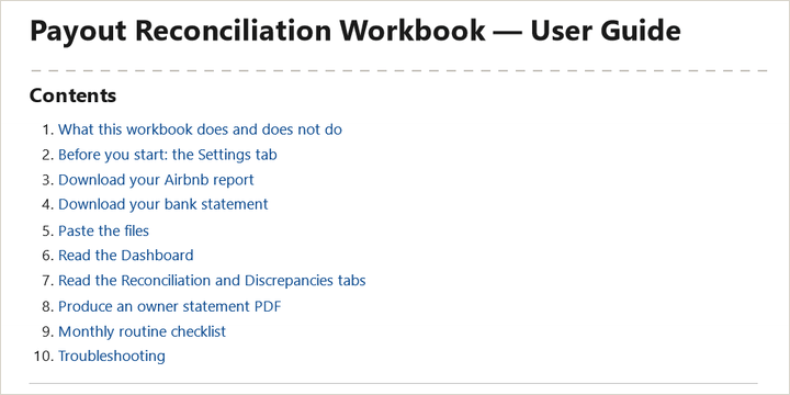 Title and contents list from page 1 of User-Guide-v1.0.1.pdf.